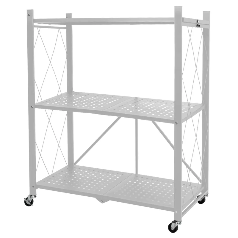 Kseibi Folding Steel Storage Rack with Casters, White